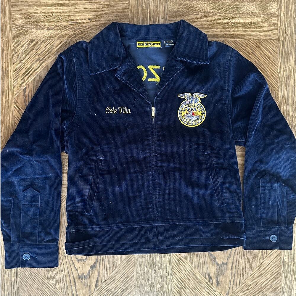 Vintage 90s Arizona Millennium FFA Corduroy Jacket Size 34 Navy Blue Cole Villa